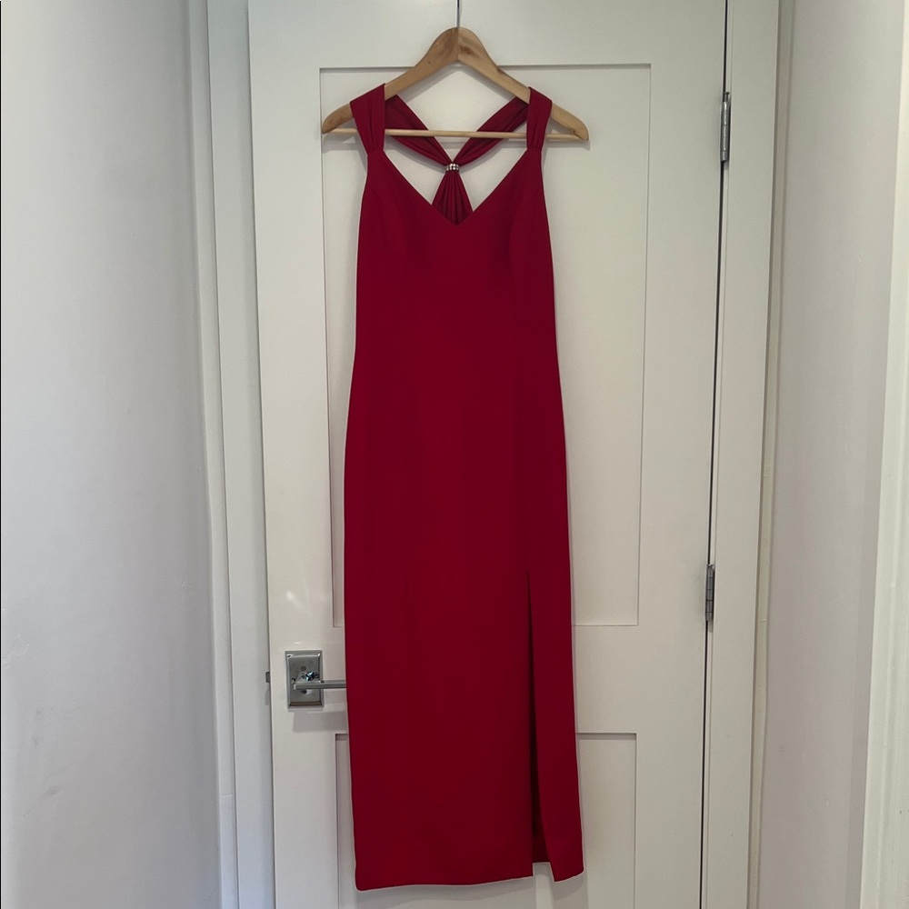 Red Sleeveless Midi Dress with Back Tassel Detail